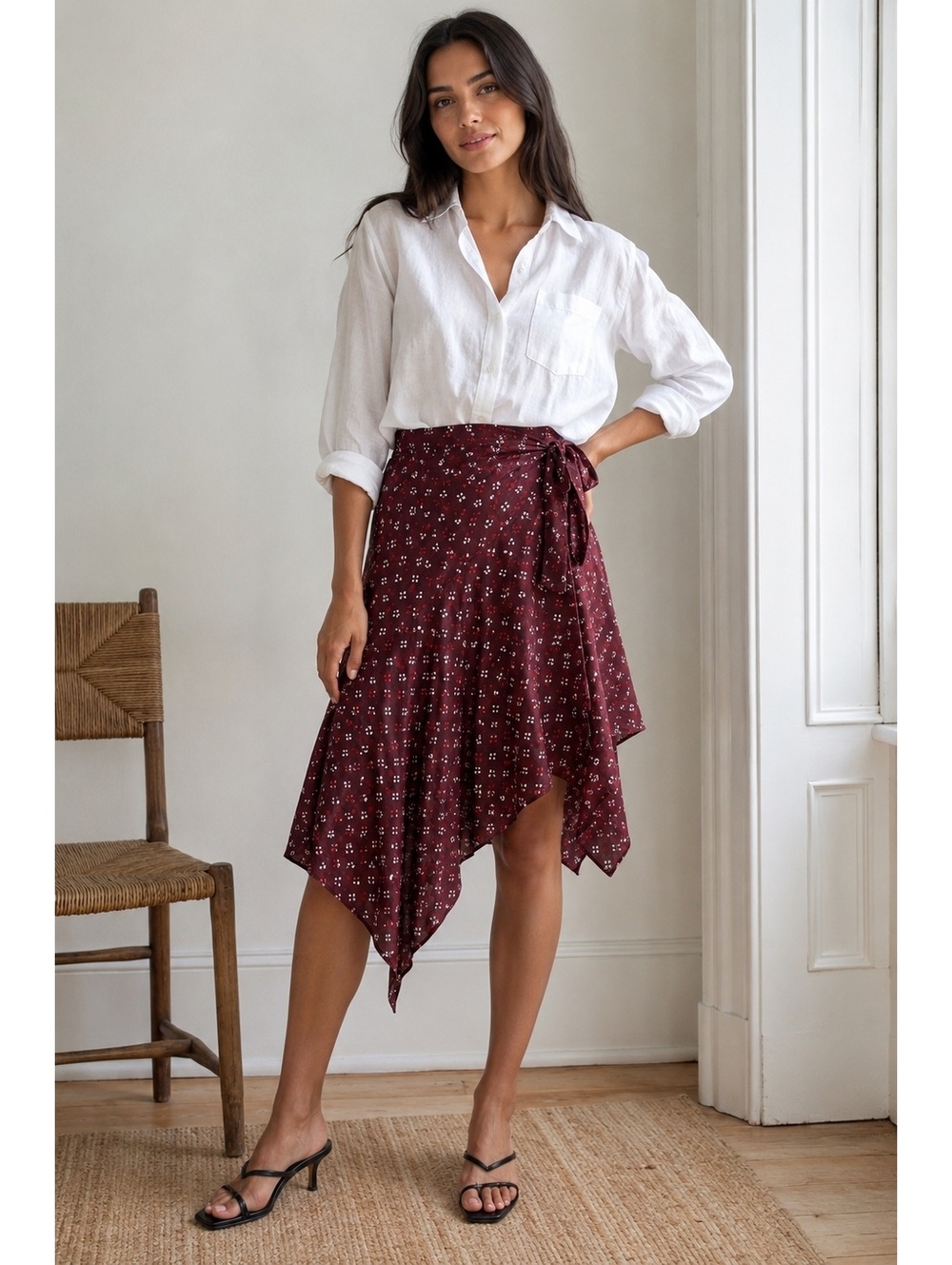 Isabel Marant 100% Silk Burgundy Asymmetrical Wrap Skirt FR 34 US 2